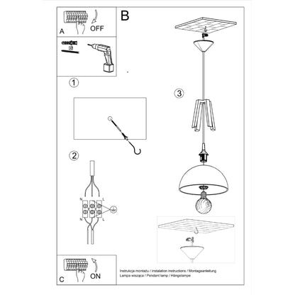 Pendant lamp CASCO black/natural wood