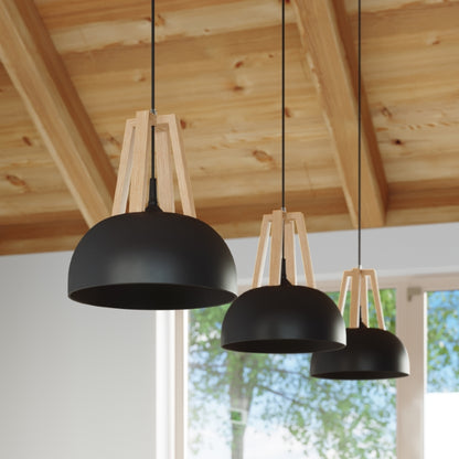 Pendant lamp CASCO black/natural wood