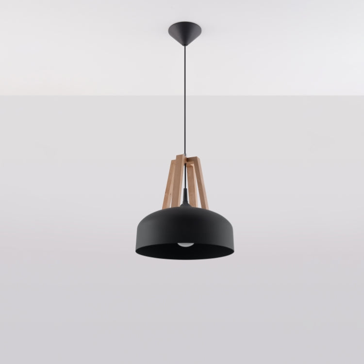 Pendant lamp CASCO black/natural wood