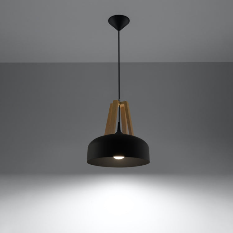 Pendant lamp CASCO black/natural wood