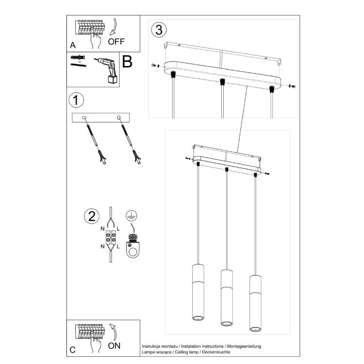 Rippvalgusti BORGIO 3L valge