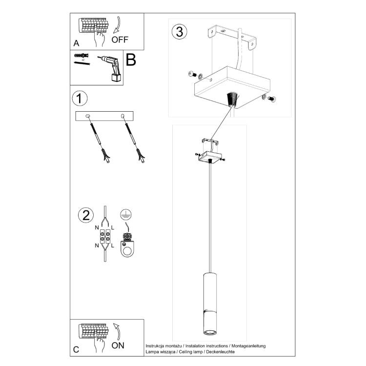 Pendant lamp LOOPEZ 1 black/chrome