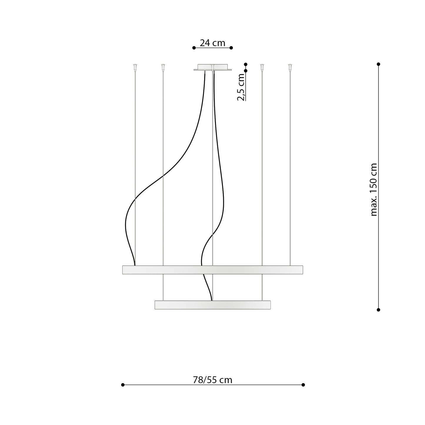 Lühter RIO 2 55/78 must 3000K LED