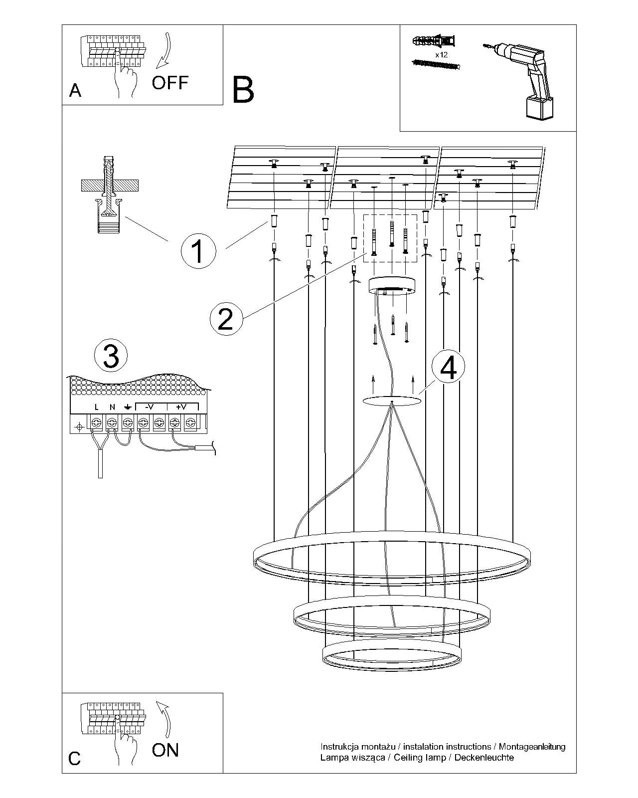 Люстра RIO 3 55/78/110 черная 3000K LED