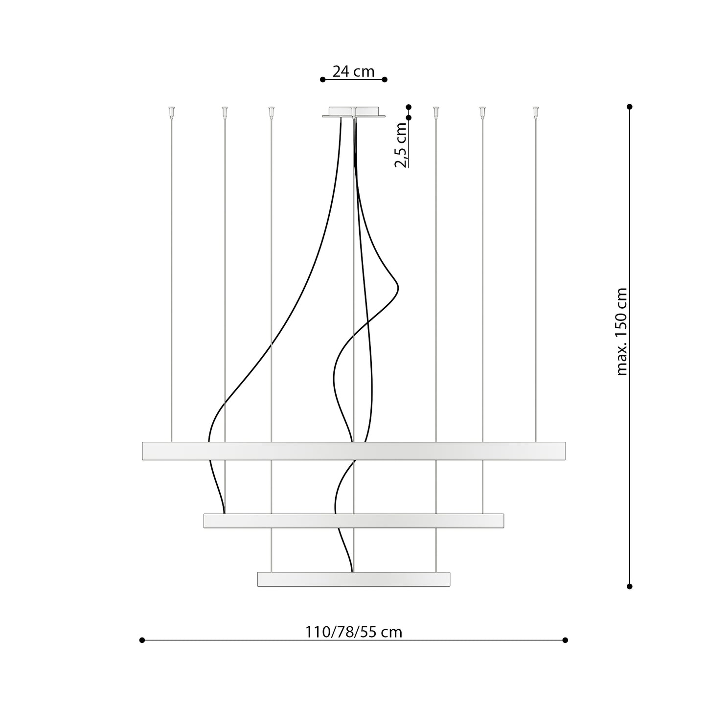 Люстра RIO 3 55/78/110 черная 3000K LED