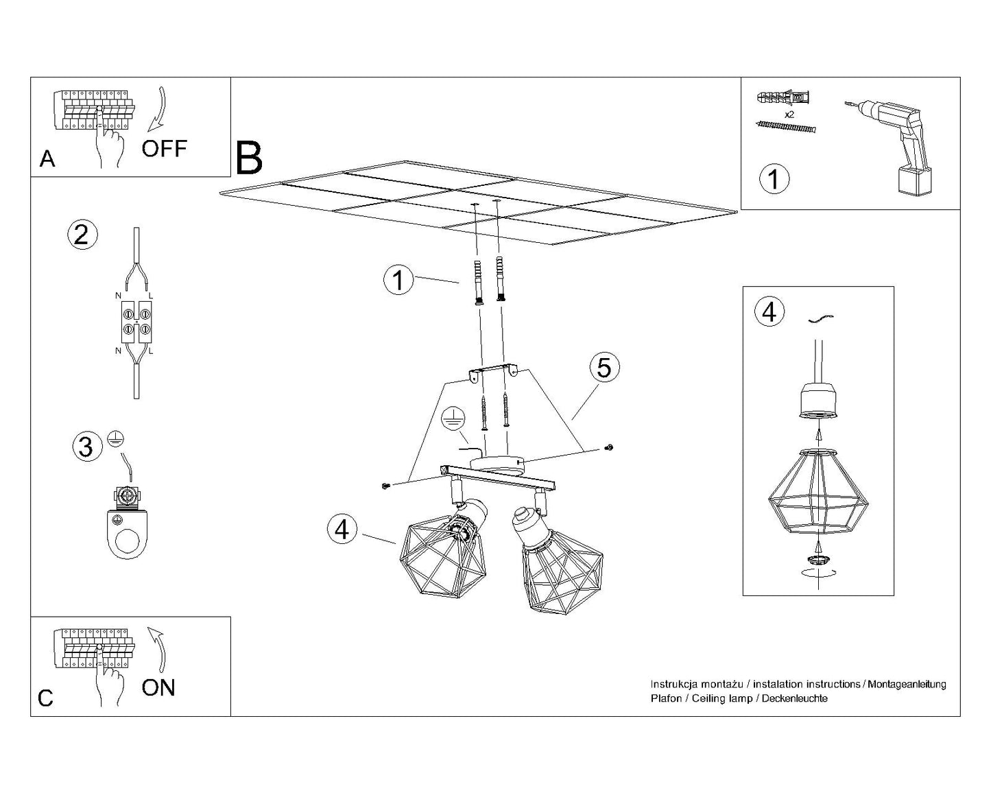 Ceiling lamp ARTEMIS 2 black